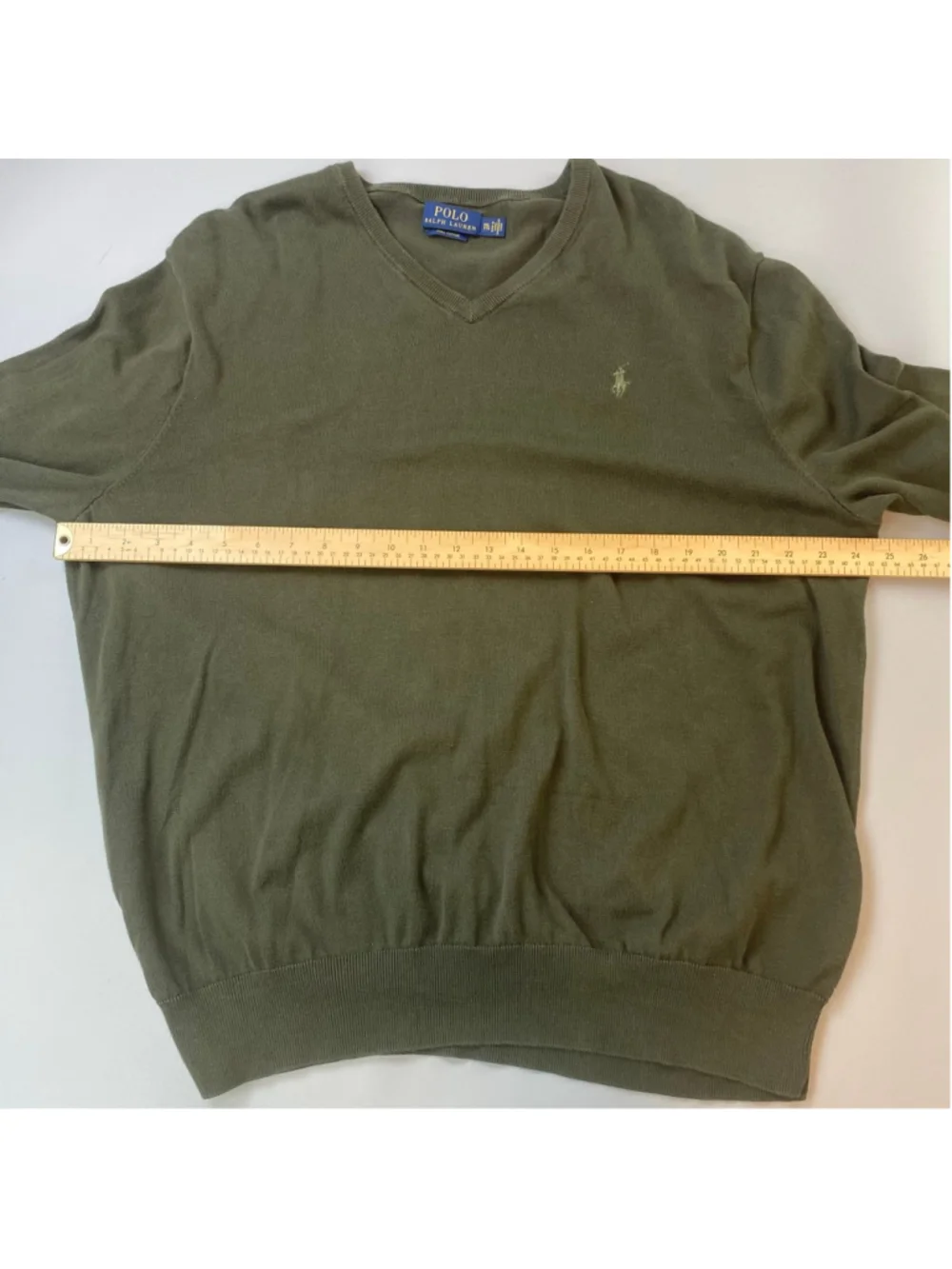 Polo Ralph Lauren V-Neck Sweater XXL Green Pima Cotton Classic Knit Minimalist